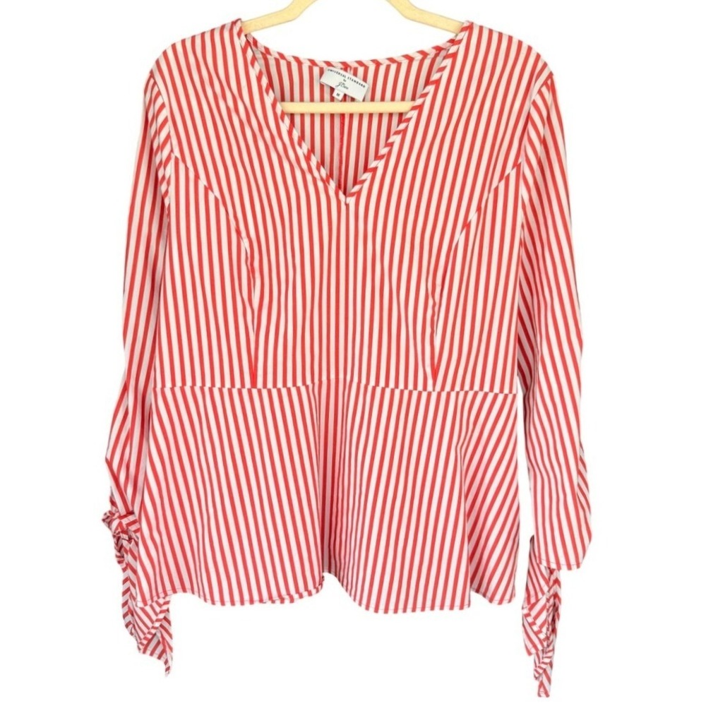 T11 UNIVERSAL‎ STANDARD for J.CREW Red White Stripe Peplum Sleeve Blouse